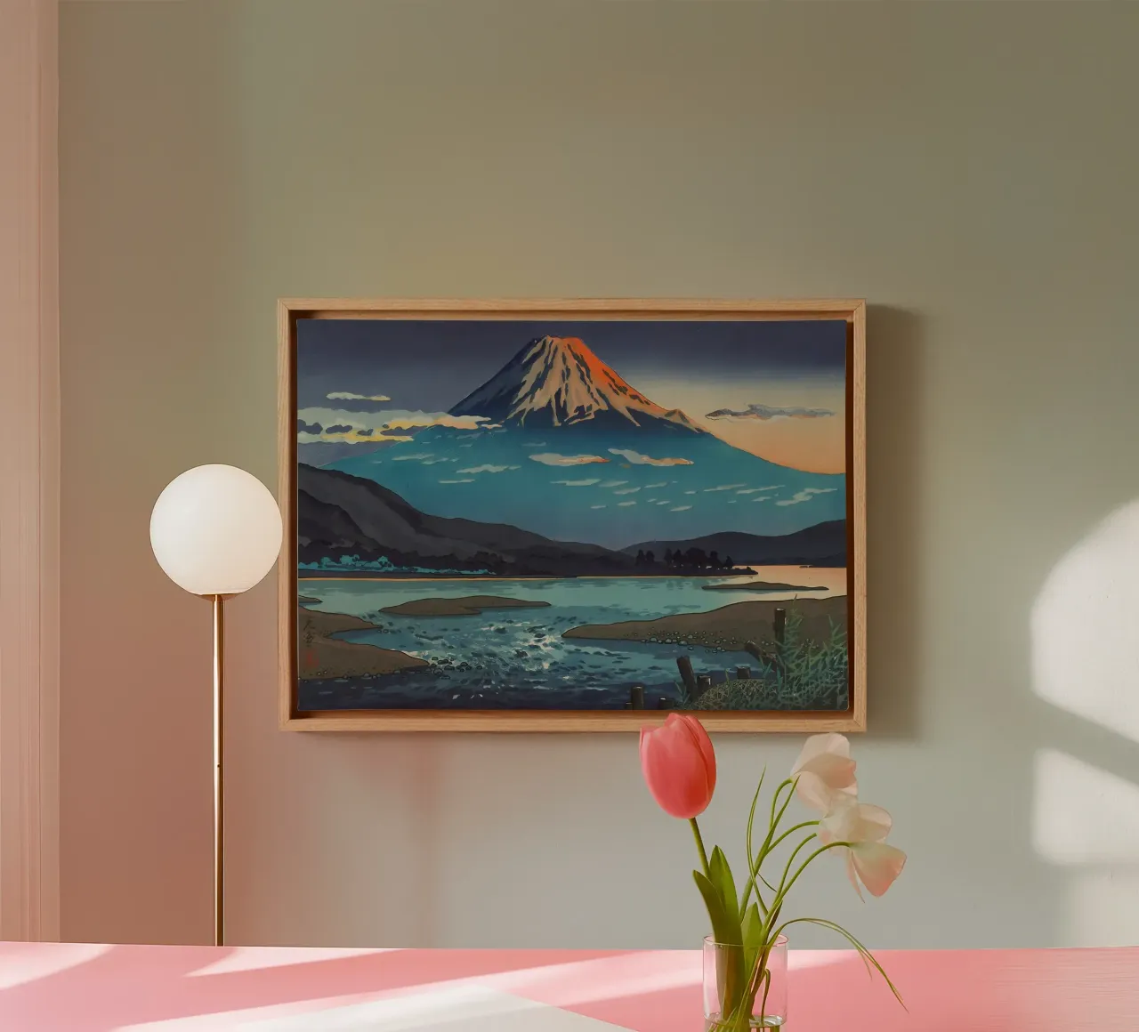 berg zonsondergang meer rivier wolken weerspiegeling water horizon s canvas met Baklijst van minerva santiago