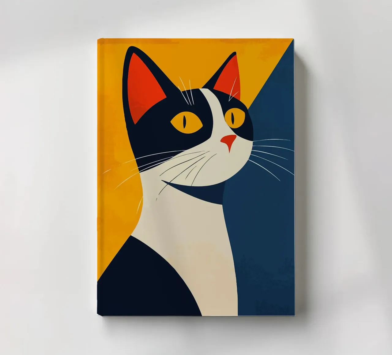 chat noir chat blanc moustaches fond abstrait jaune carnet de notes de minerva santiago