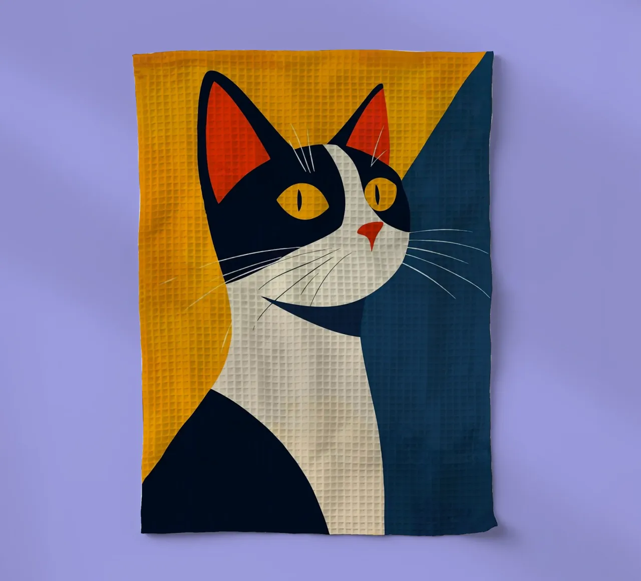 chat noir chat blanc moustaches fond abstrait jaune torchon de minerva santiago