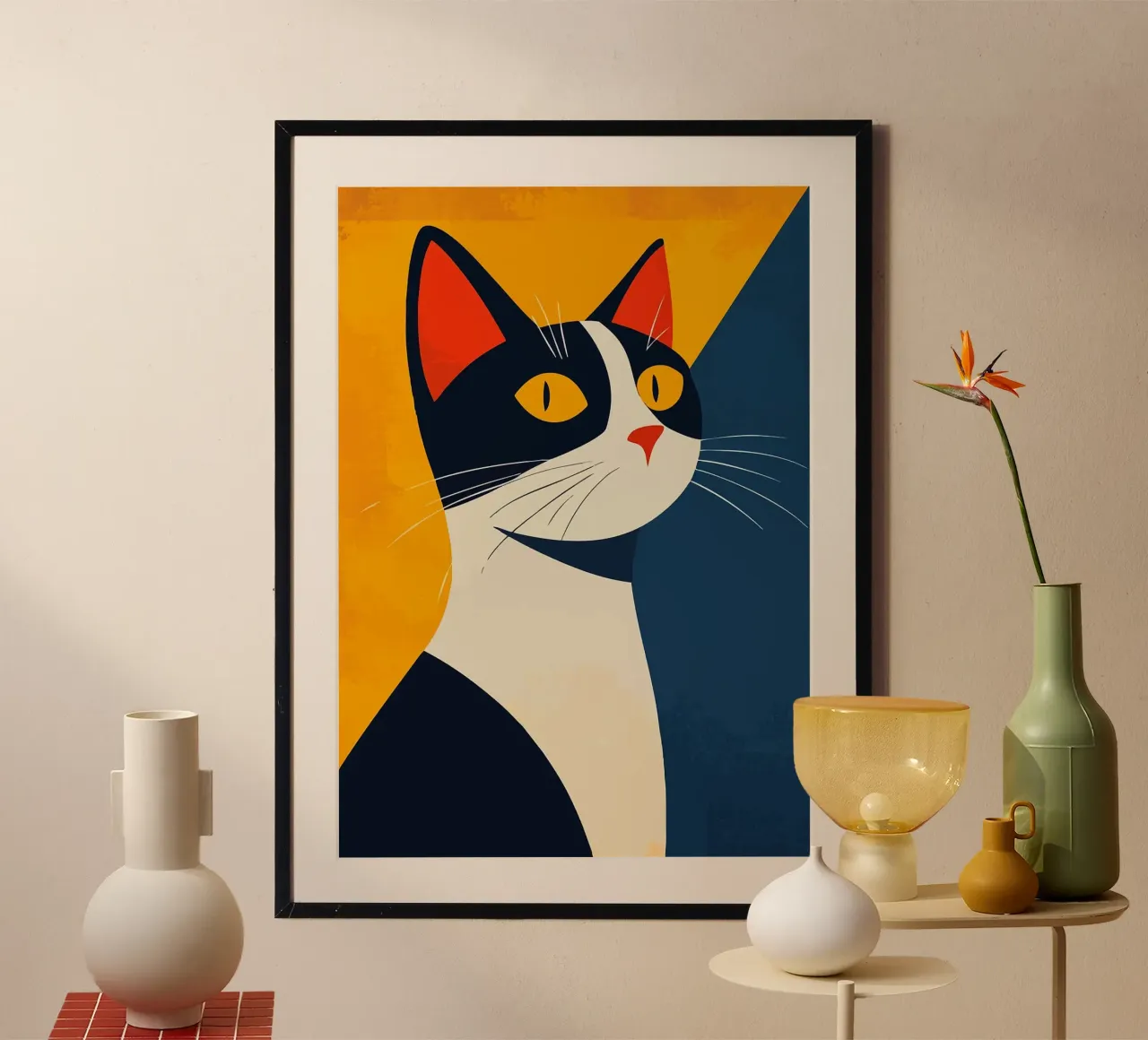 cat black cat white cat whiskers abstract background yellow hahnemühle by minerva santiago