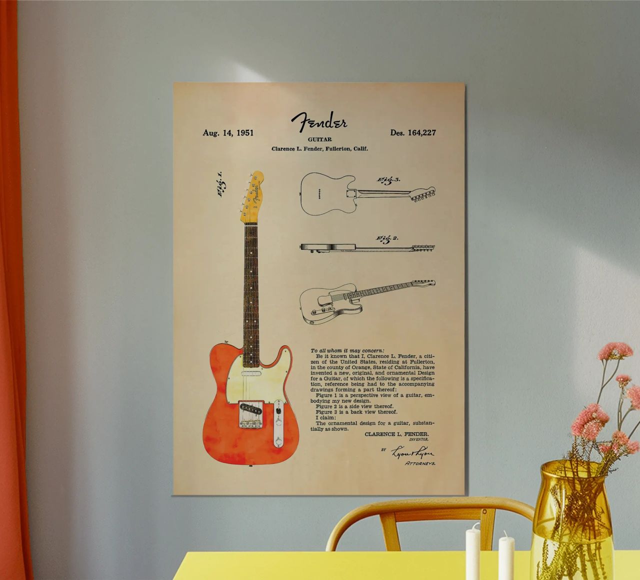 electric guitar guitar design patent design musical instrume poster by Hien T Huynh