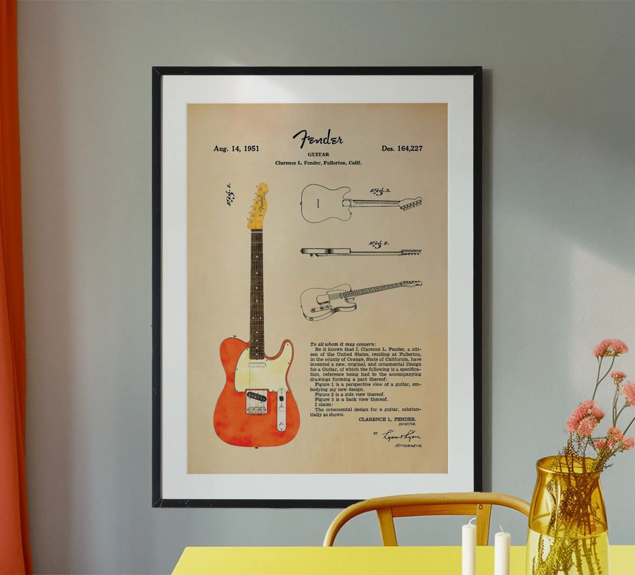 electric guitar guitar design patent design musical instrume poster by Hien T Huynh