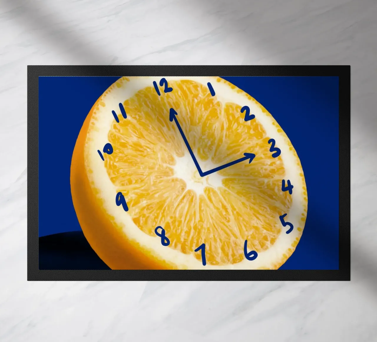 Orange clock doormat by Little Dean