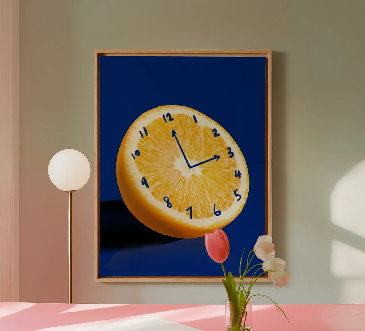 Orologio arancione tela con Cornice a cassetta da Little Dean