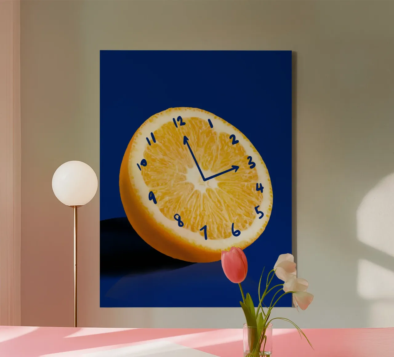 Orologio arancione tela con Cornice a cassetta da Little Dean