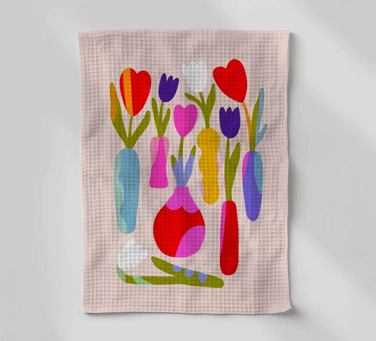 Tulipes rétro dans des vases - Collage floral coloré torchon de Dominique Vari