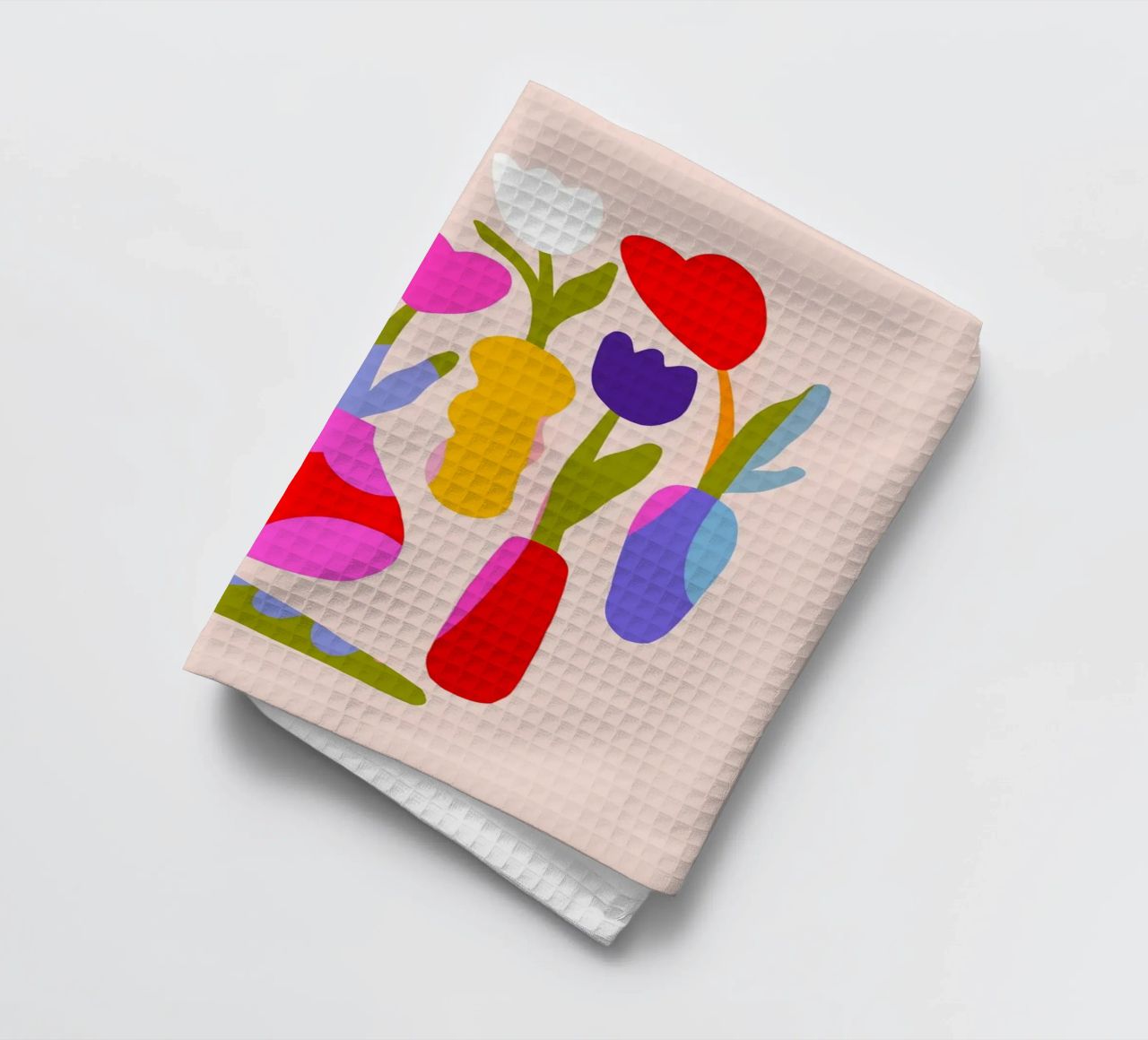 Tulipes rétro dans des vases - Collage floral coloré torchon de Dominique Vari