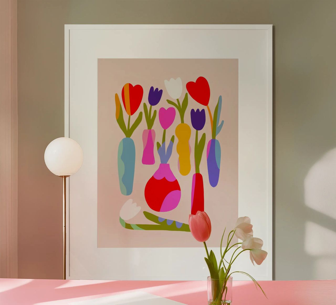 Tulipes rétro dans des vases - Collage floral coloré poster de Dominique Vari