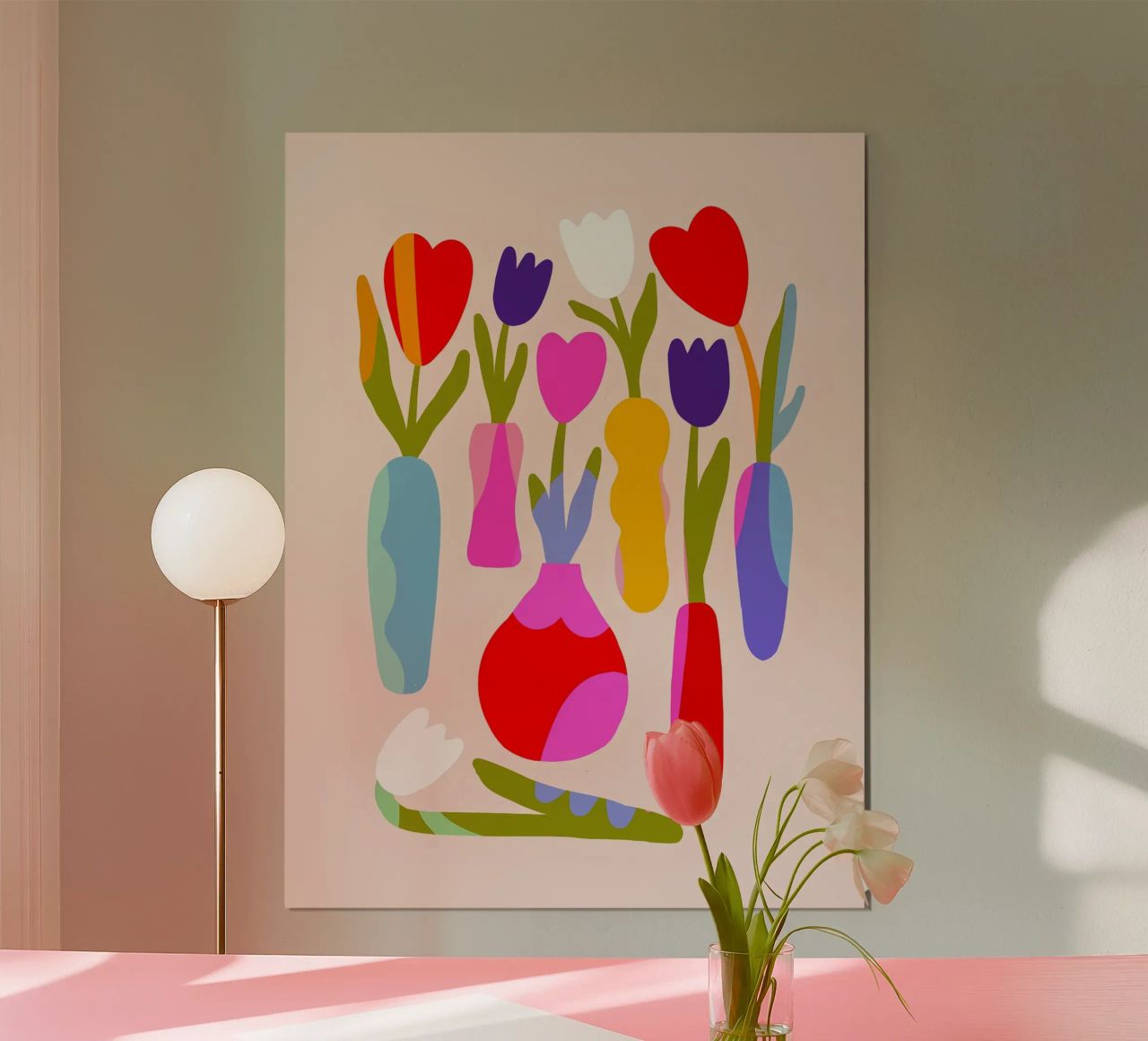 Tulipes rétro dans des vases - Collage floral coloré poster de Dominique Vari