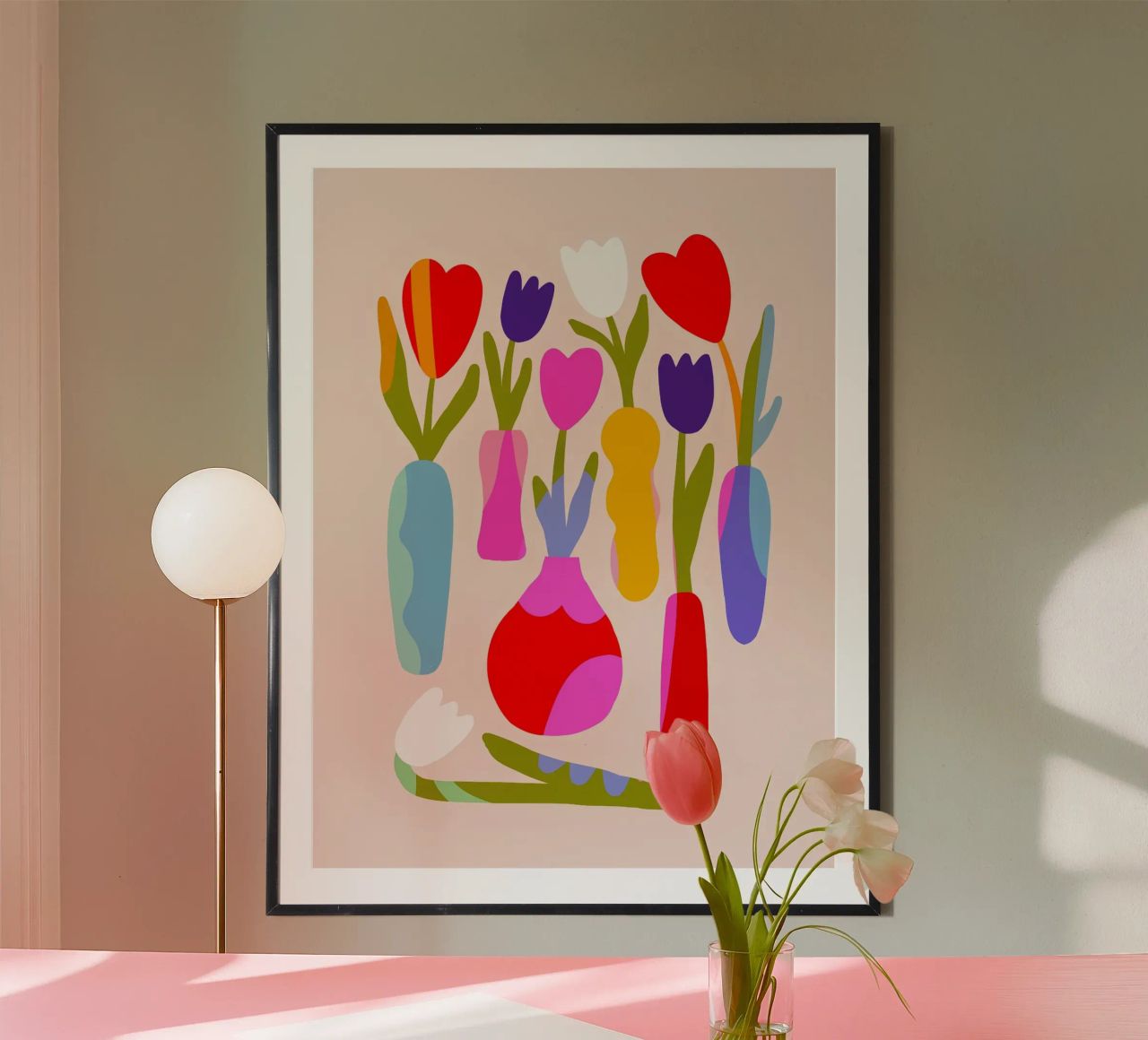 Tulipes rétro dans des vases - Collage floral coloré poster de Dominique Vari