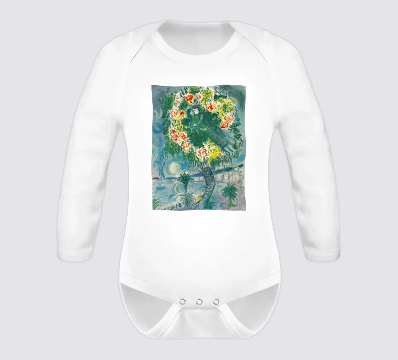Charles Sorlier after Marc Chagall Couple and Fish long-sleeve baby romper by DuncanBennett shop