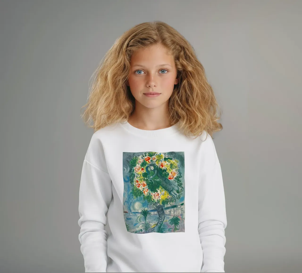 Charles Sorlier after Marc Chagall Couple and Fish kids sweatshirt by DuncanBennett shop