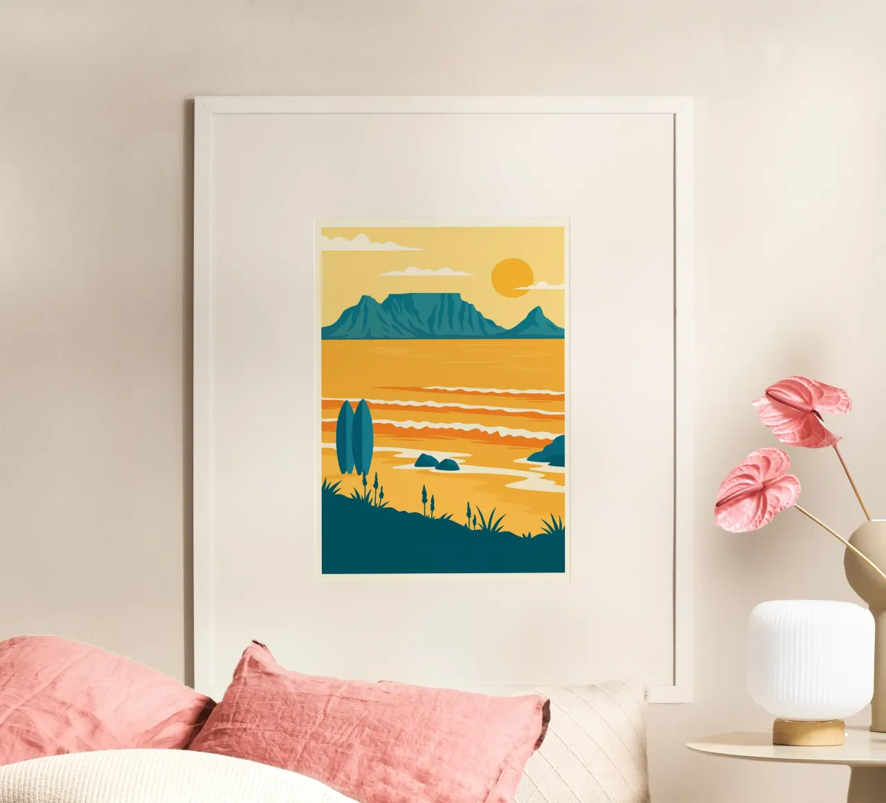 Bij de zee abstracte kunst poster met houten frame van Bulaxtims
