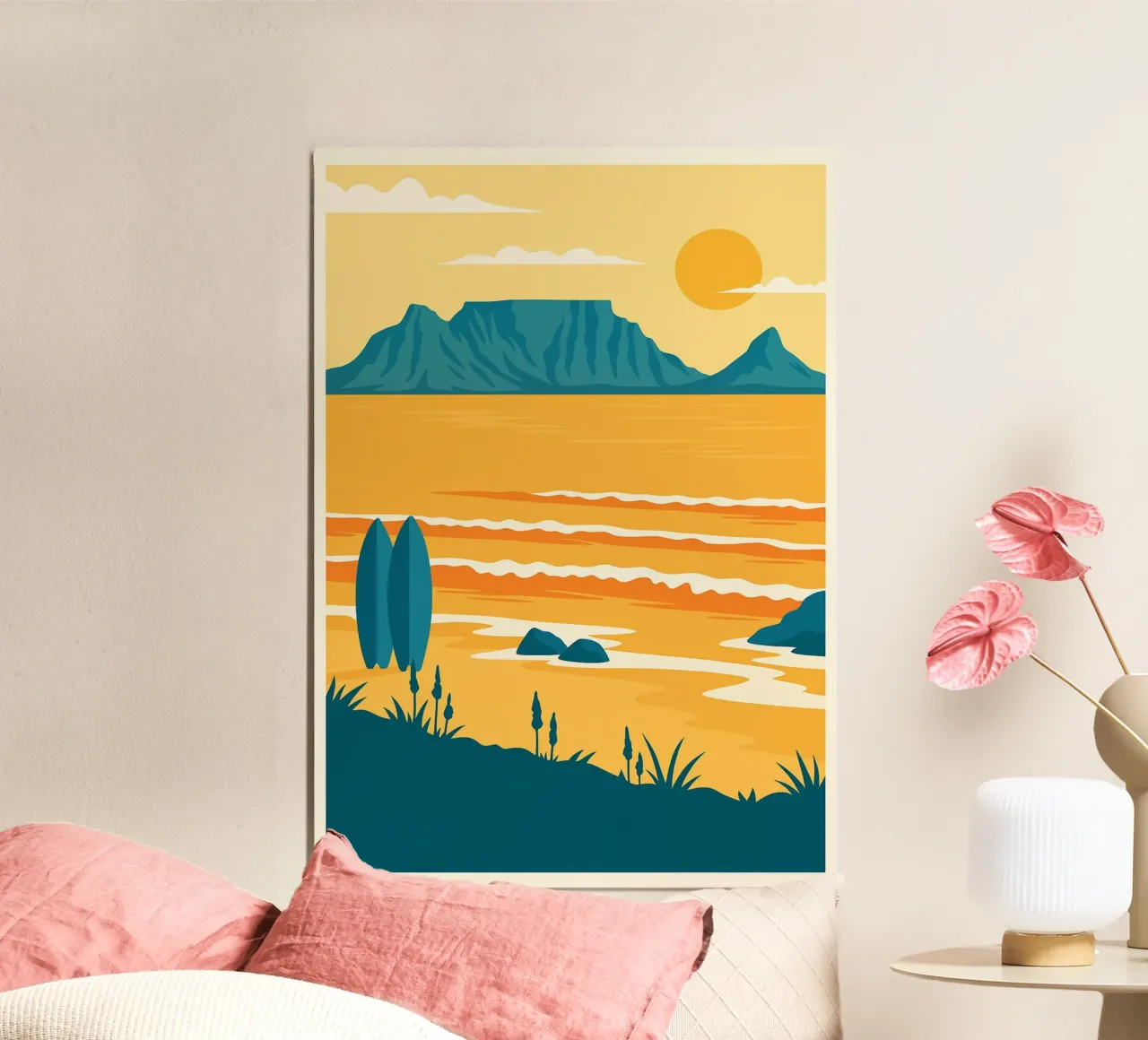 Bij de zee abstracte kunst poster met houten frame van Bulaxtims