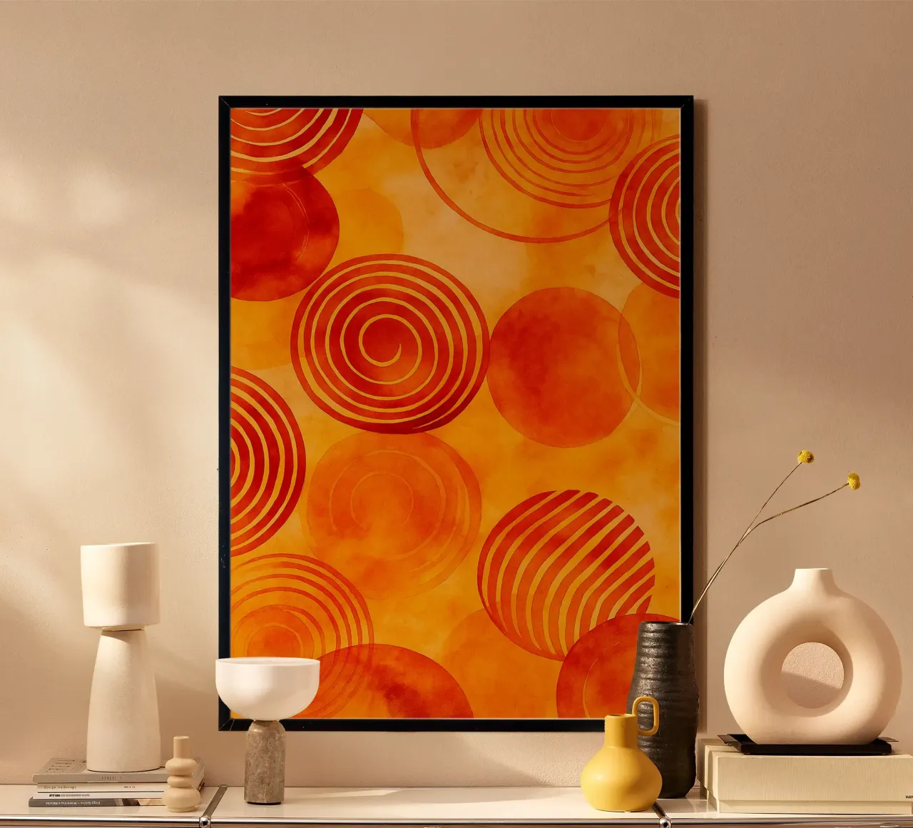 Cirkels Abstracte Kunst poster met kunststof frame van Bulaxtims