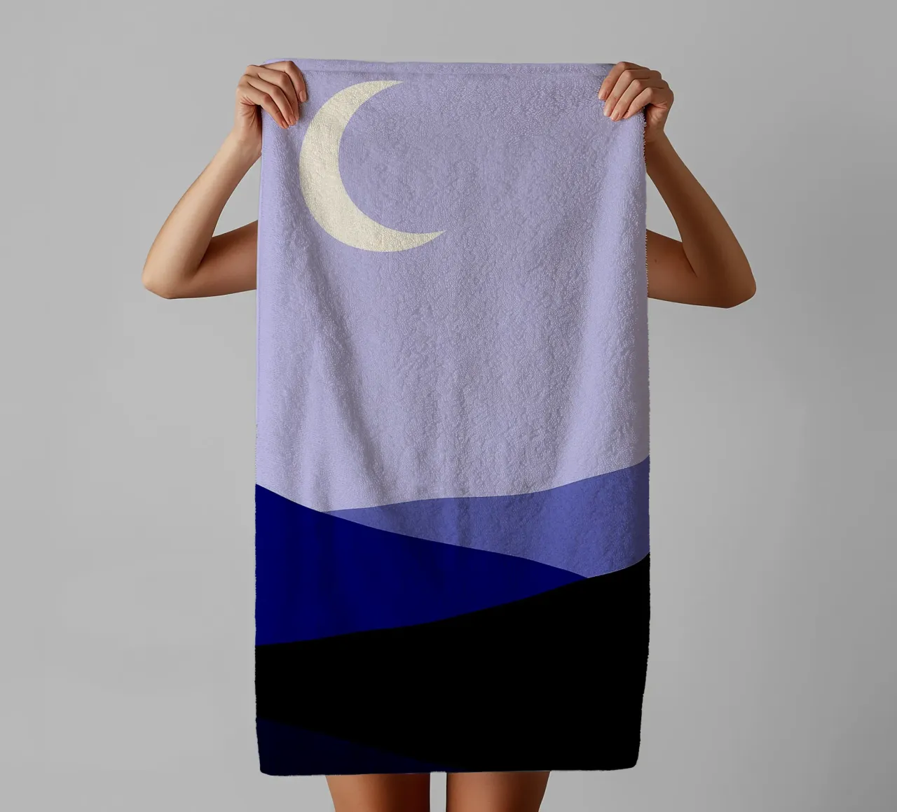 Crescent moon in the dessert Abstract Art towel by Bulaxtims