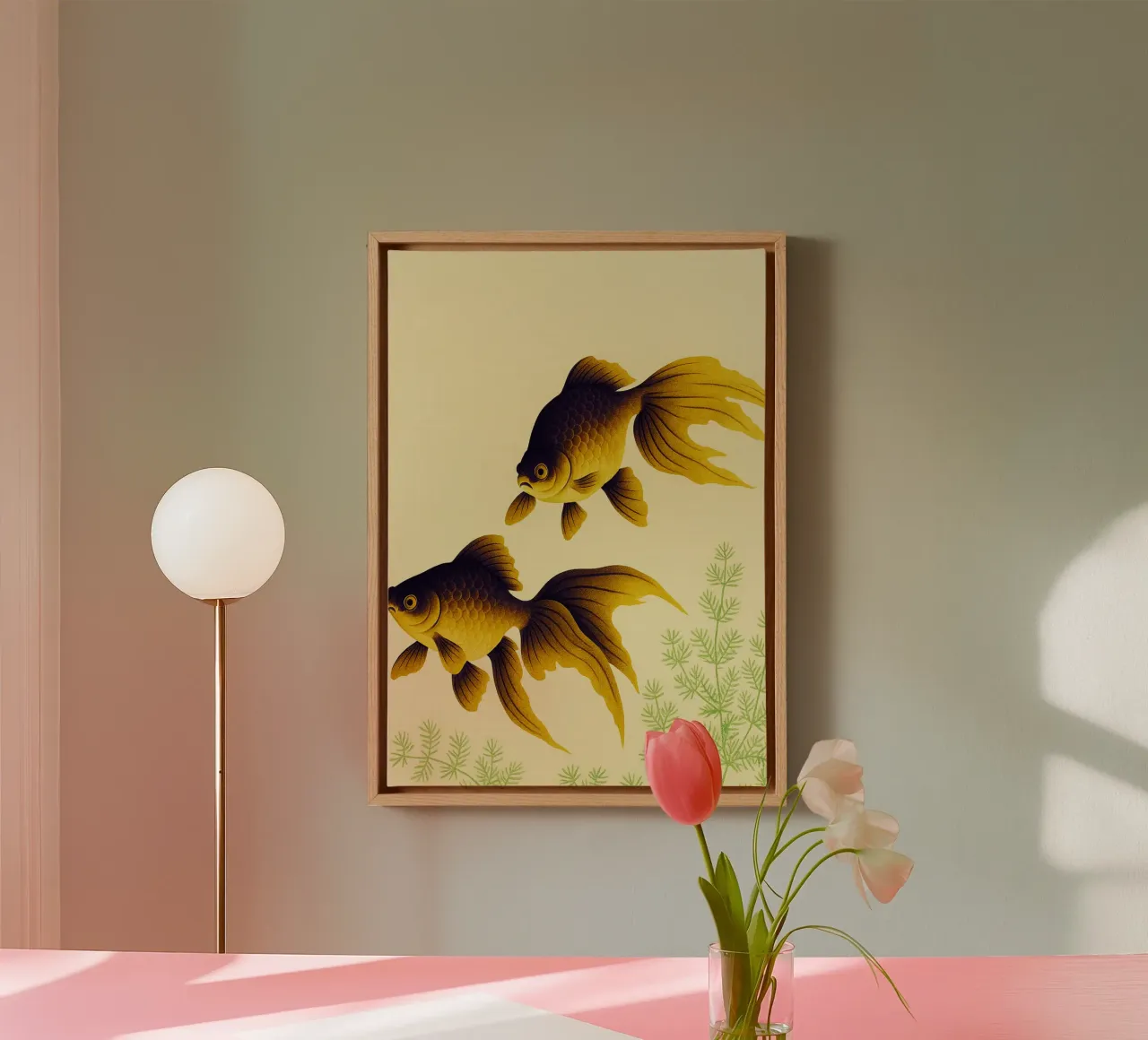 Goldfish Abstract Art canvas with Floater frame by Bulaxtims