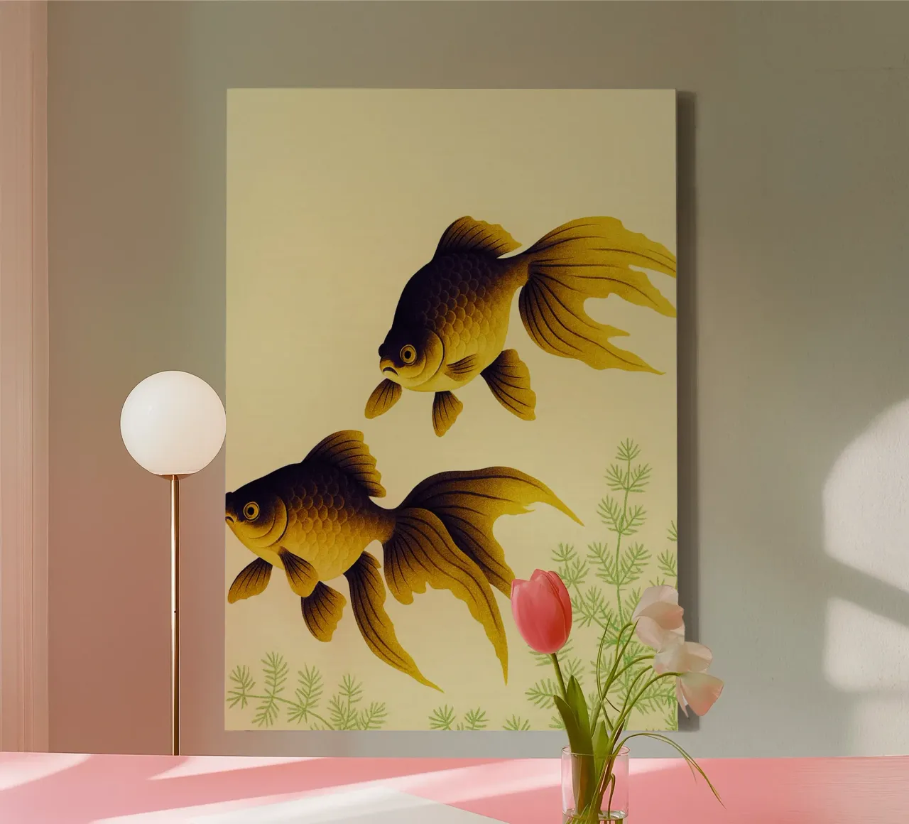 Goldfish Abstract Art canvas with Floater frame by Bulaxtims