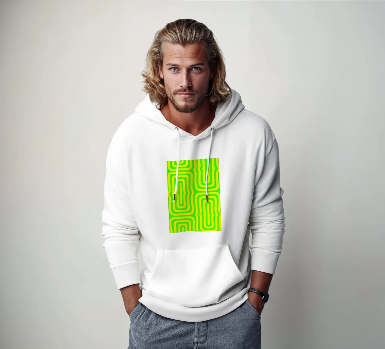 Ligne verte jaune art abstrait sweat à capuche de Bulaxtims