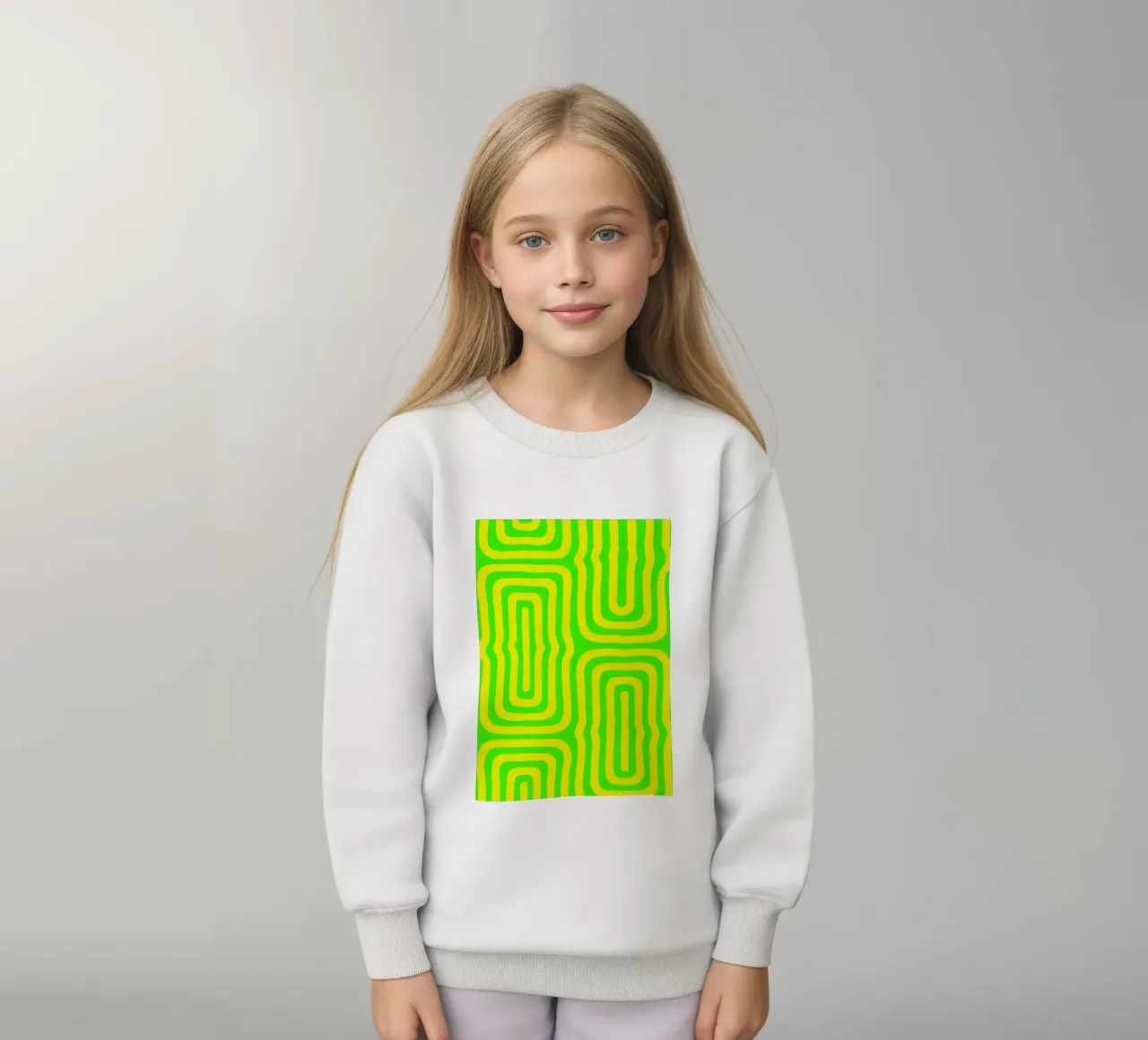 Green Yellow Line Abstract Art kids sweatshirt by Bulaxtims