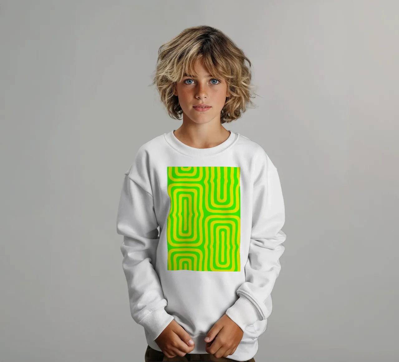 Green Yellow Line Abstract Art kids sweatshirt by Bulaxtims