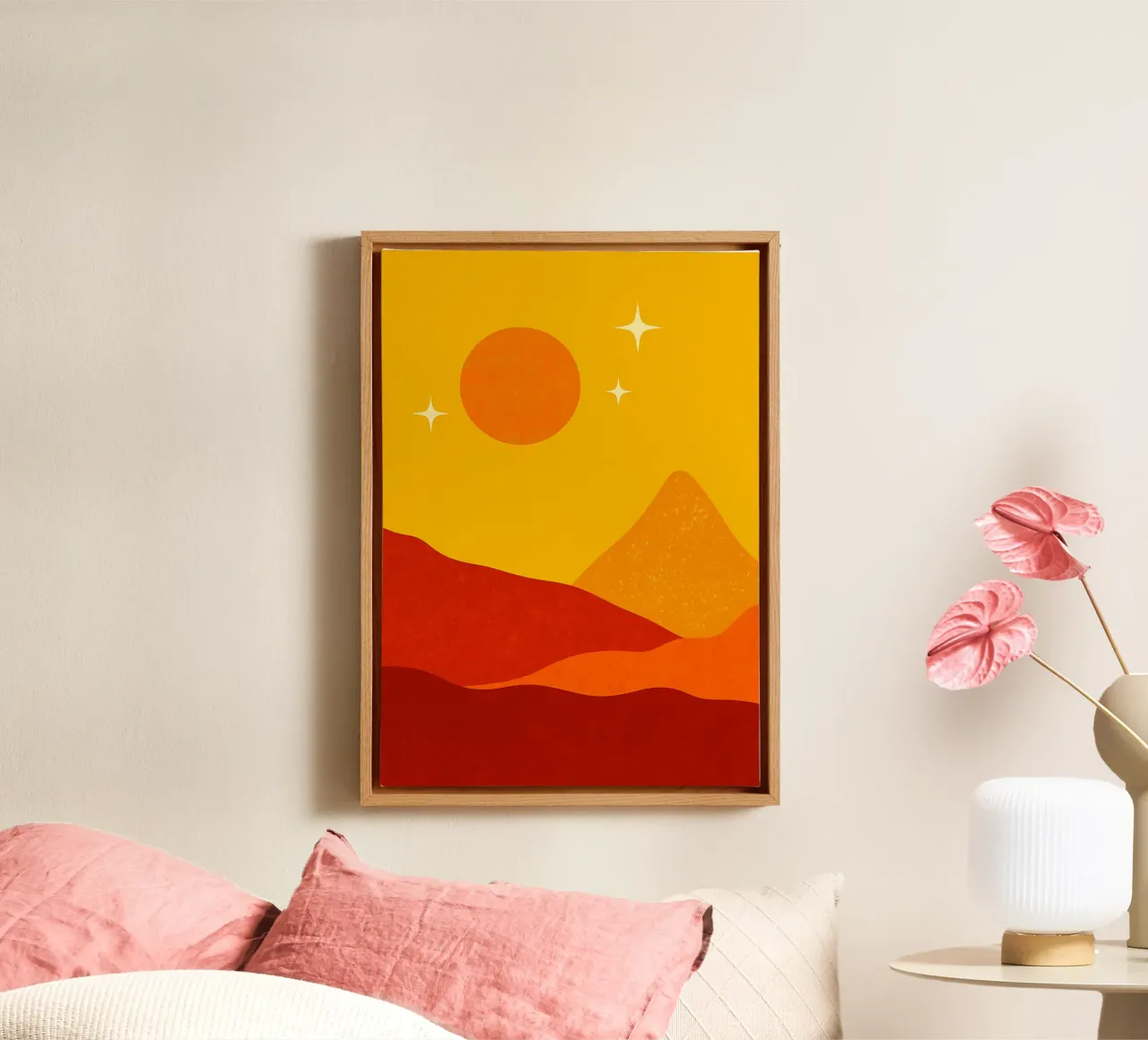 Montagna e sole Arte astratta tela con Cornice a cassetta da Bulaxtims