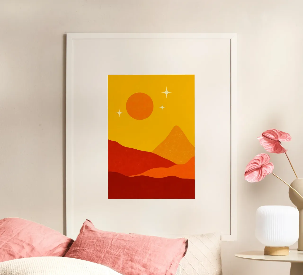 Montagna e sole Arte astratta poster con telaio in alluminio da Bulaxtims