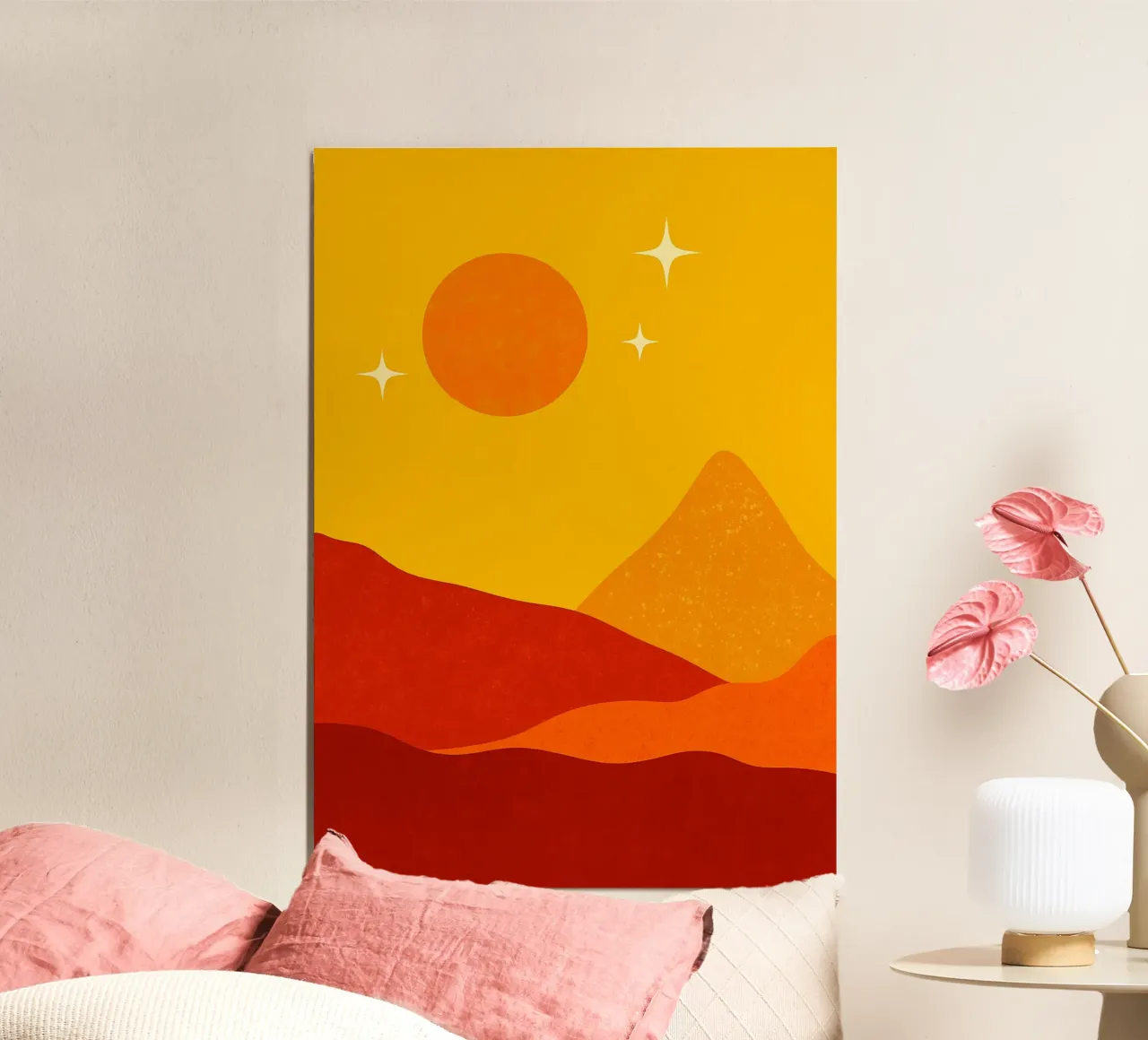Montagna e sole Arte astratta poster con telaio in alluminio da Bulaxtims