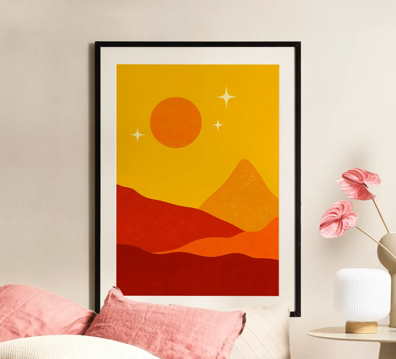 Montagna e sole Arte astratta poster con telaio in alluminio da Bulaxtims