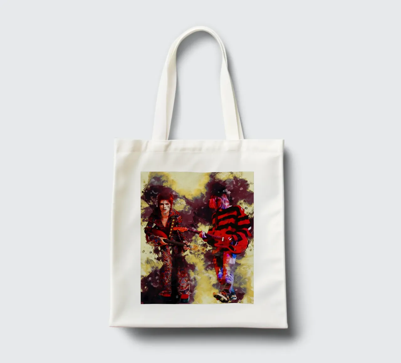 Sbaffo di Bowie e Cobain borsa in juta da Gunawan Rb