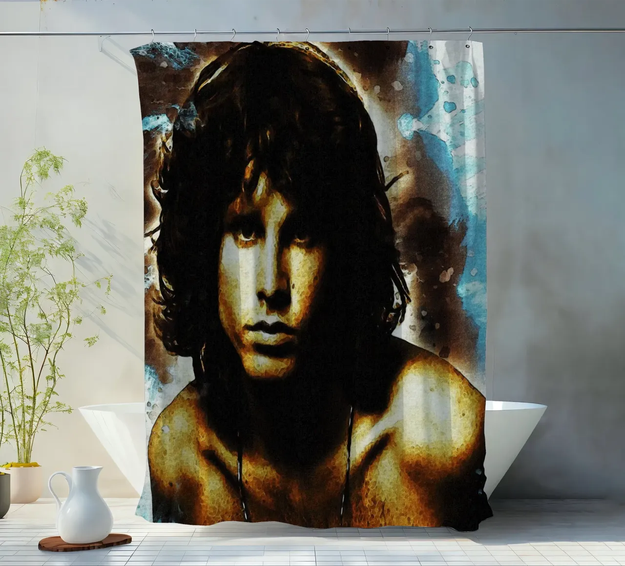 Smudge of Portrait Jim Morrison shower curtain by Gunawan Rb