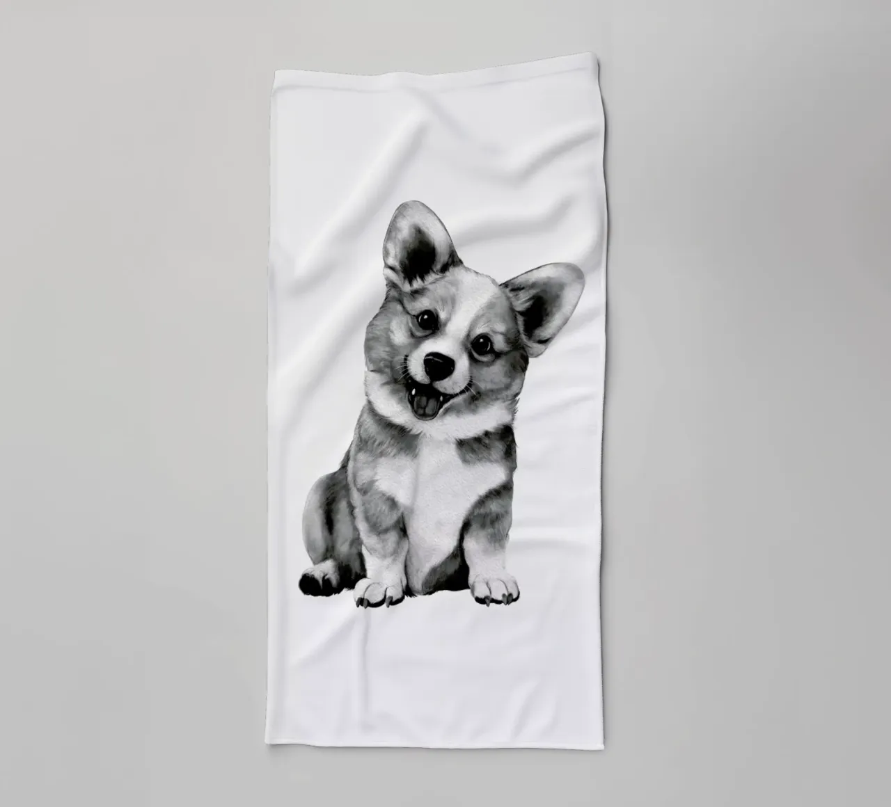 Happy Corgi towel by Laura Graves