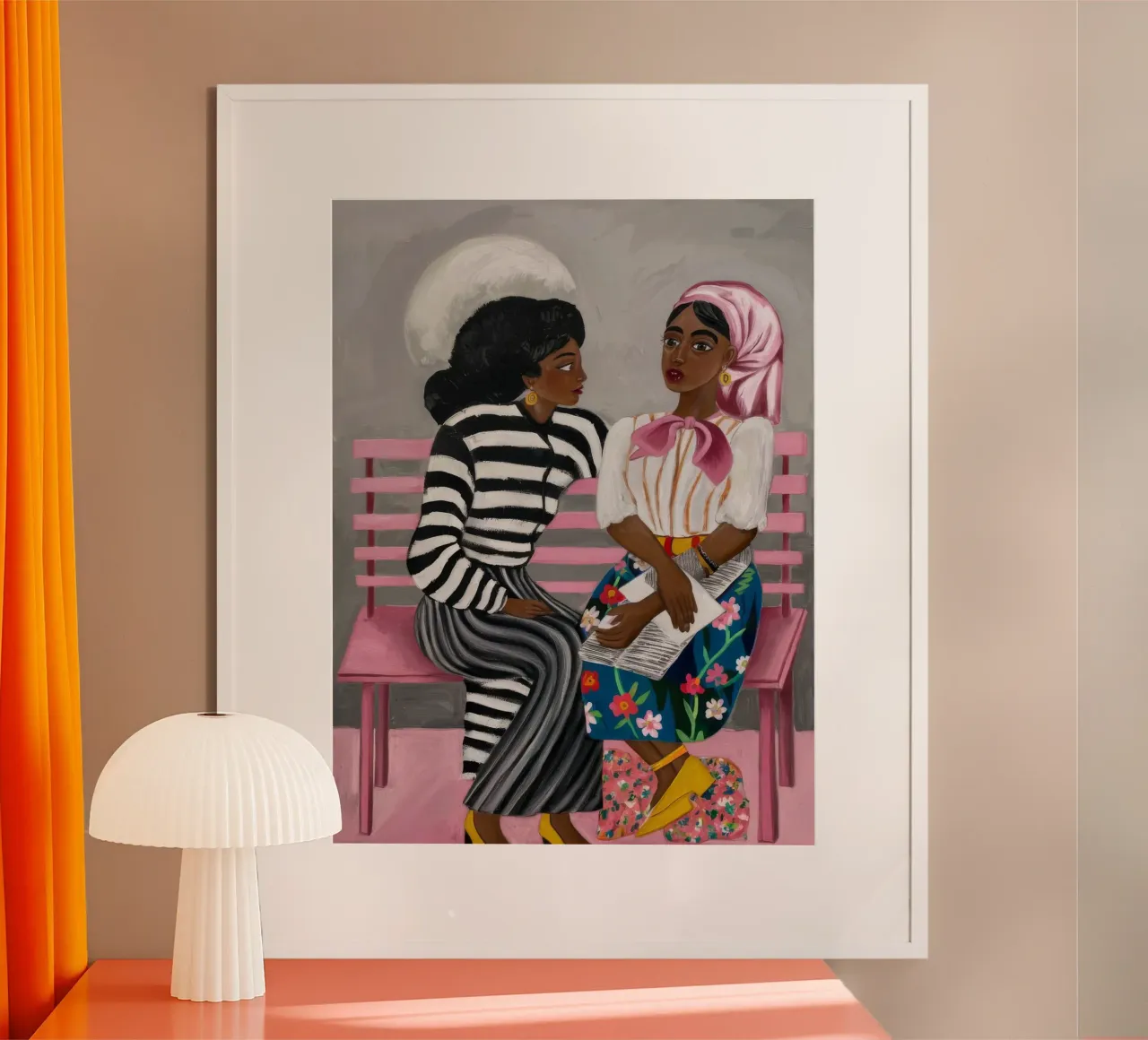 Conversazioni in panchina poster con telaio in alluminio da Ebony Carpenter