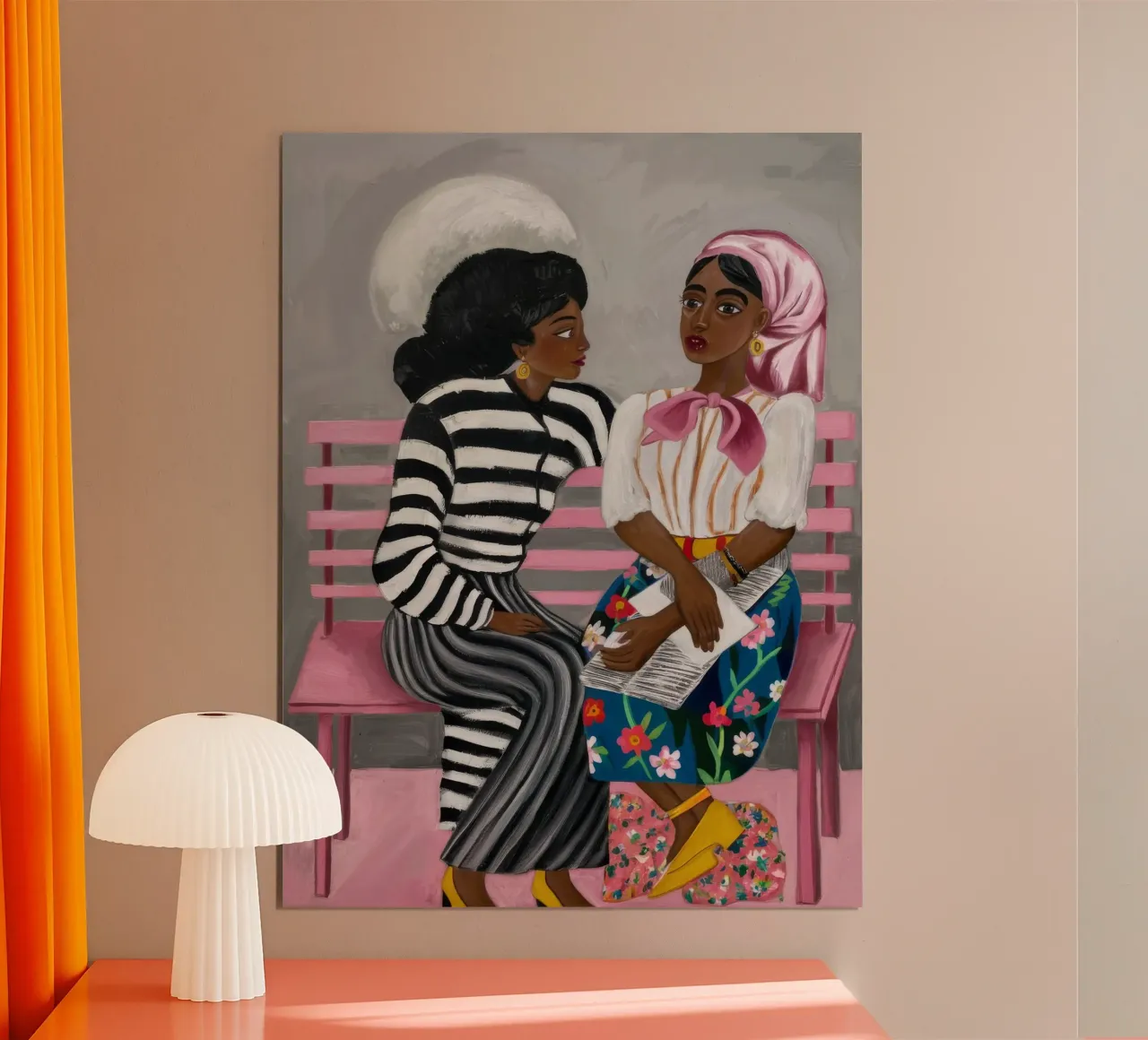 Conversazioni in panchina poster con telaio in alluminio da Ebony Carpenter
