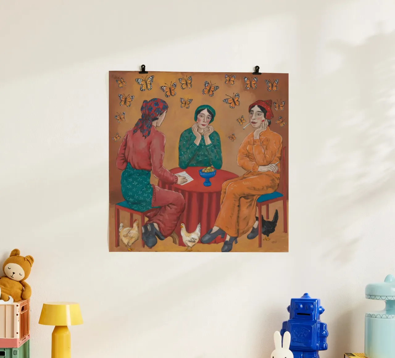 Tè alla farfalla poster con telaio in alluminio da Ebony Carpenter