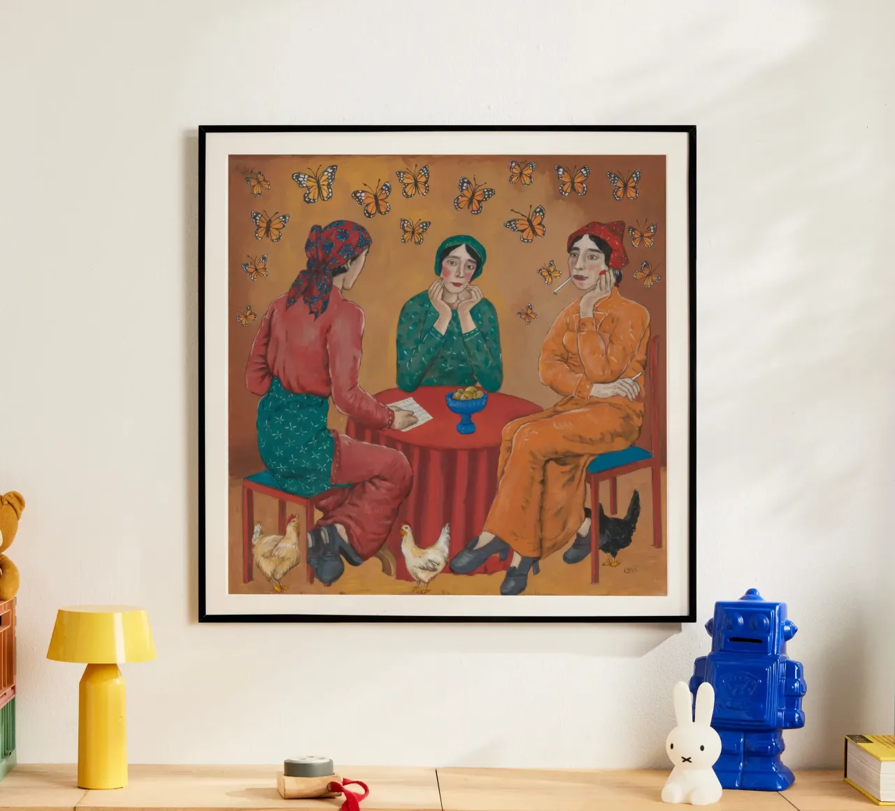 Tè alla farfalla poster con telaio in alluminio da Ebony Carpenter