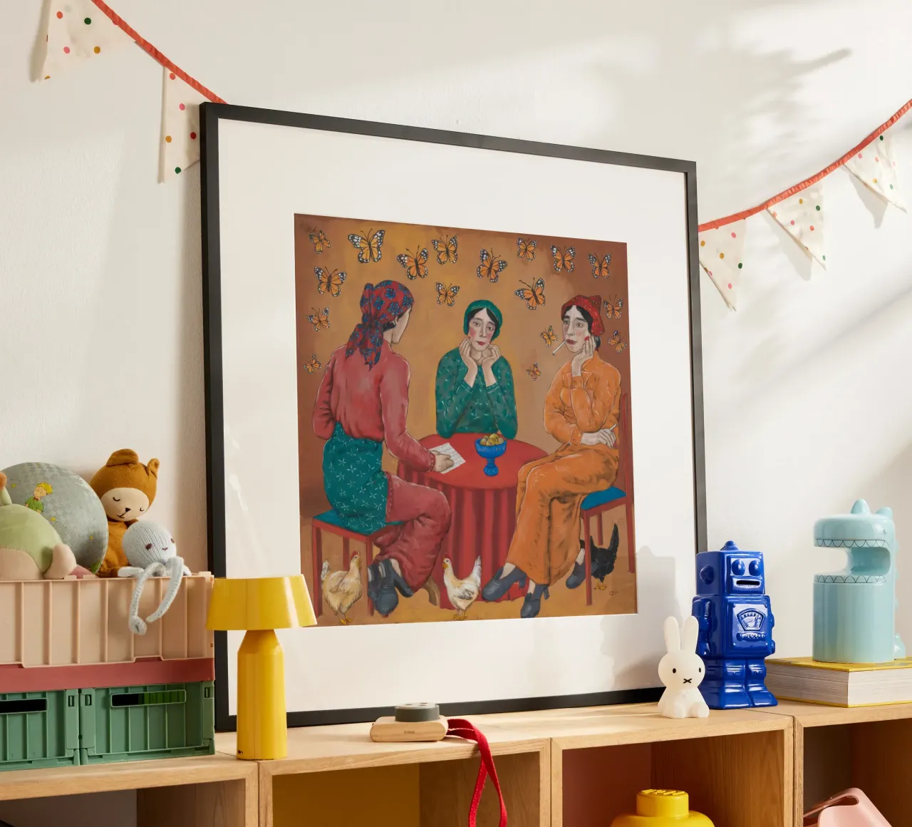 Tè alla farfalla poster con telaio in alluminio da Ebony Carpenter