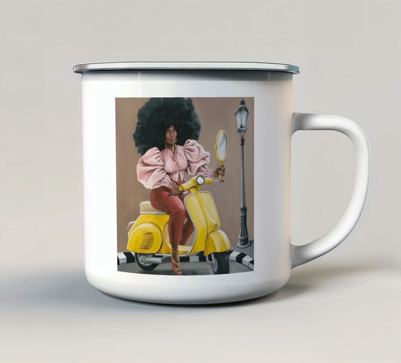 Viaggio coraggioso tazza in smalto da Ebony Carpenter