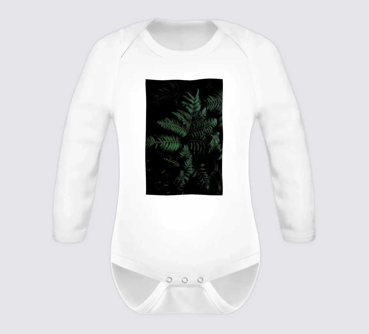 Lush Forest Greens long-sleeve baby romper by Studio Nahili