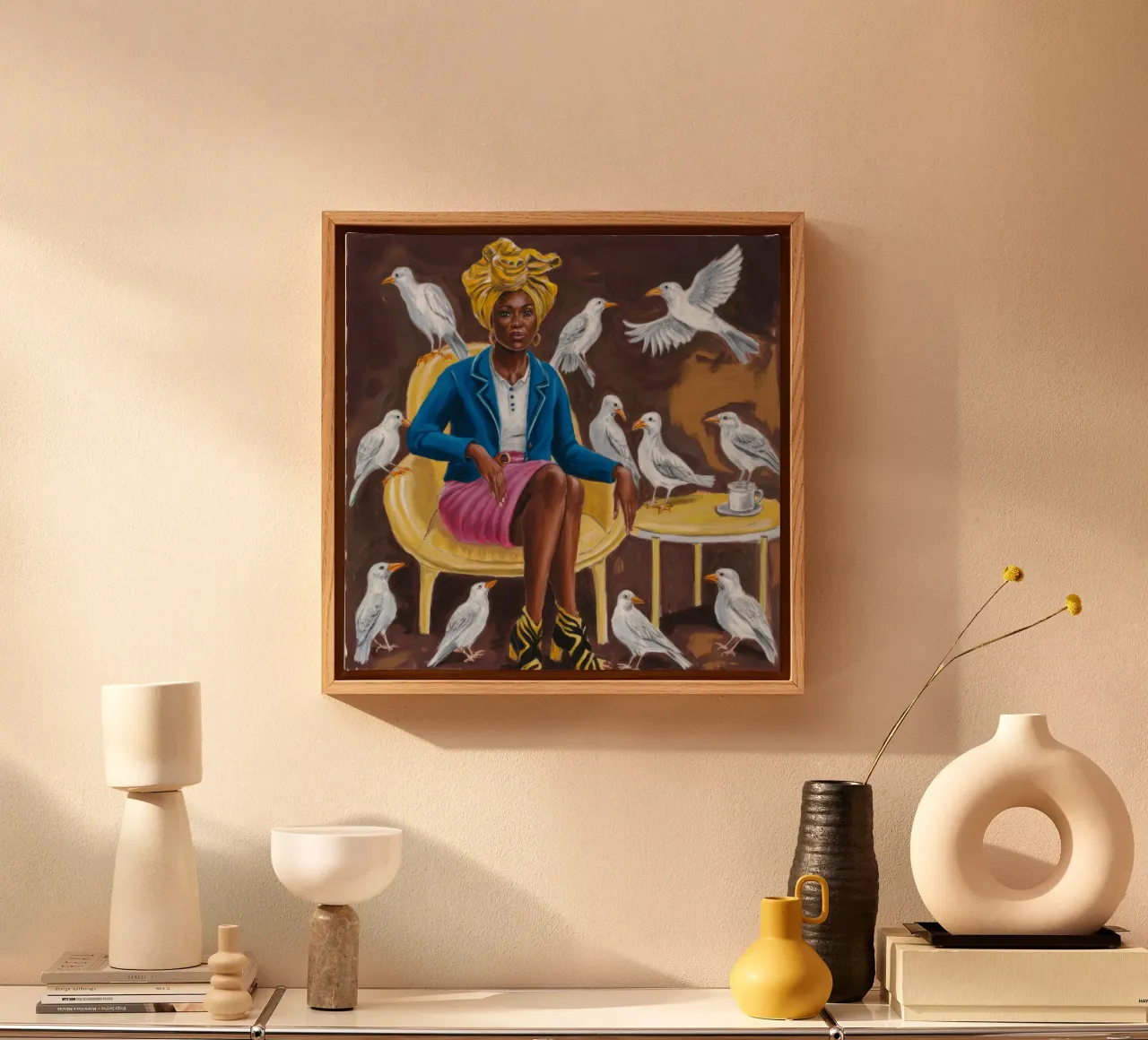 Harmonious Gathering canvas with Floater frame by Ebony Carpenter