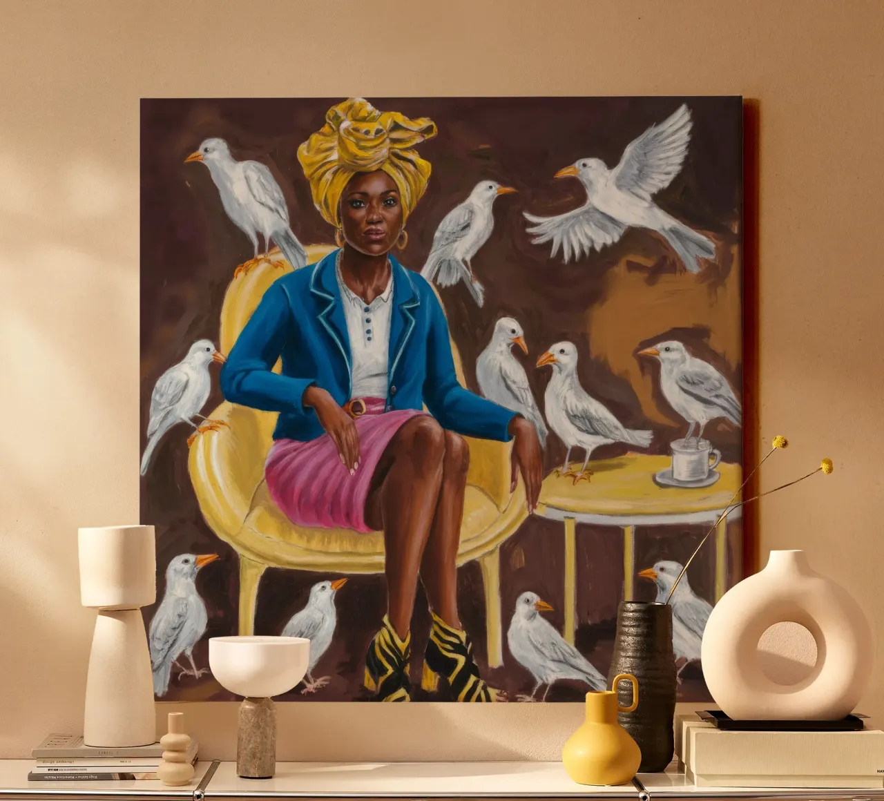 Harmonious Gathering canvas with Floater frame by Ebony Carpenter