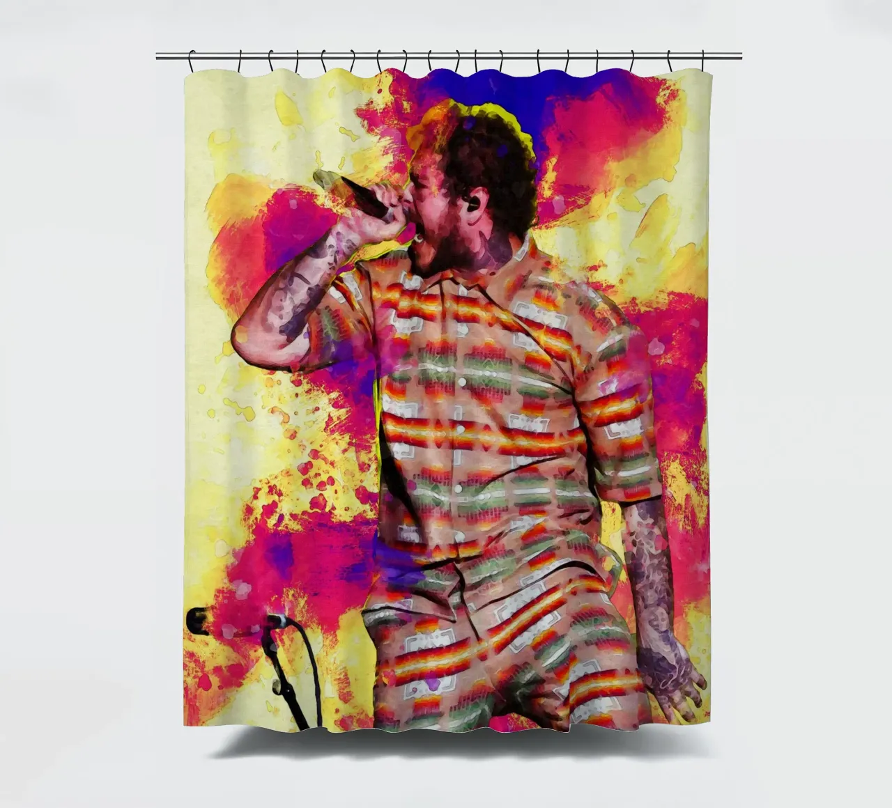 Smudge Post Malone shower curtain by Gunawan Rb