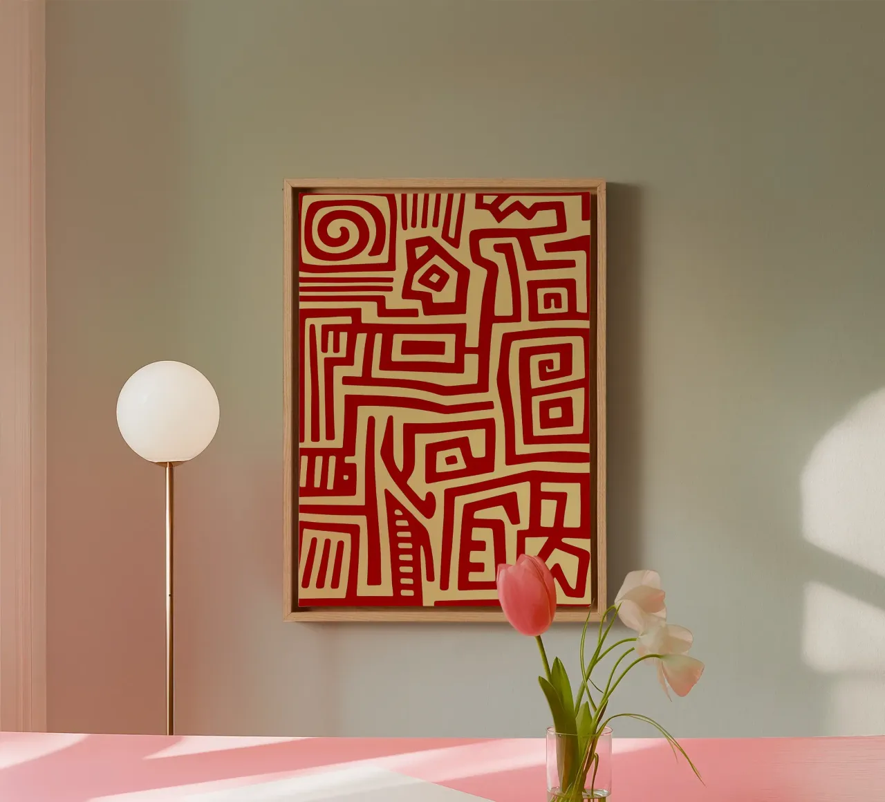 Red Line Modern Abstract Art canvas with Floater frame by Bulaxtims