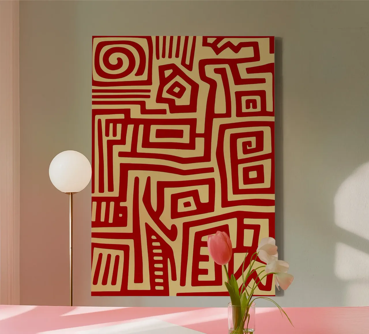 Red Line Modern Abstract Art canvas with Floater frame by Bulaxtims