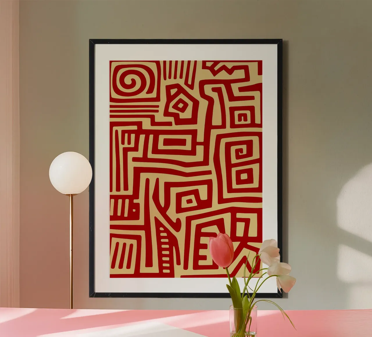 Rote Linie Moderne Abstrakte Kunst Poster mit Kunststoffrahmen von Bulaxtims