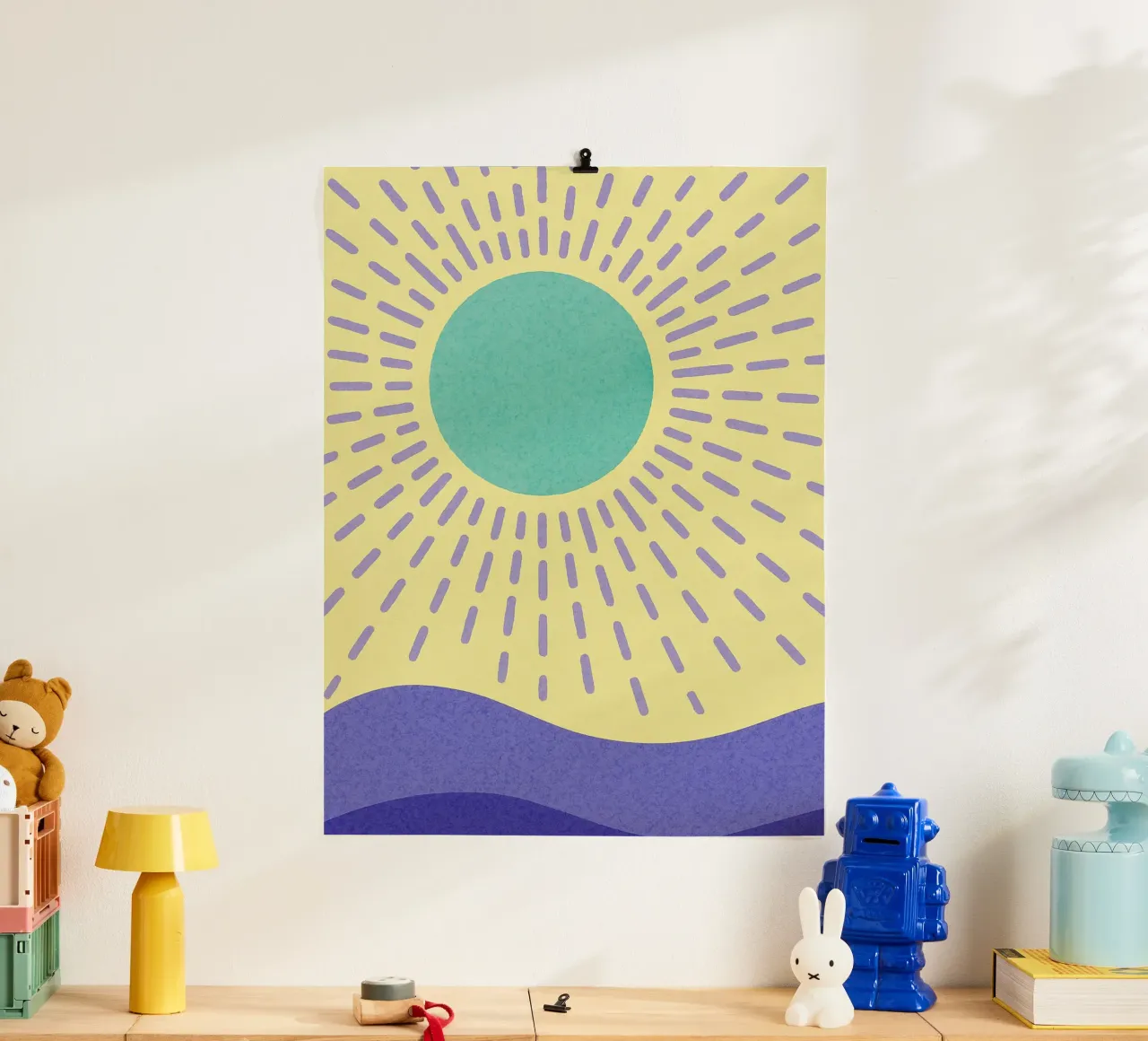Sonne Abstrakte Kunst Poster mit Holzrahmen von Bulaxtims