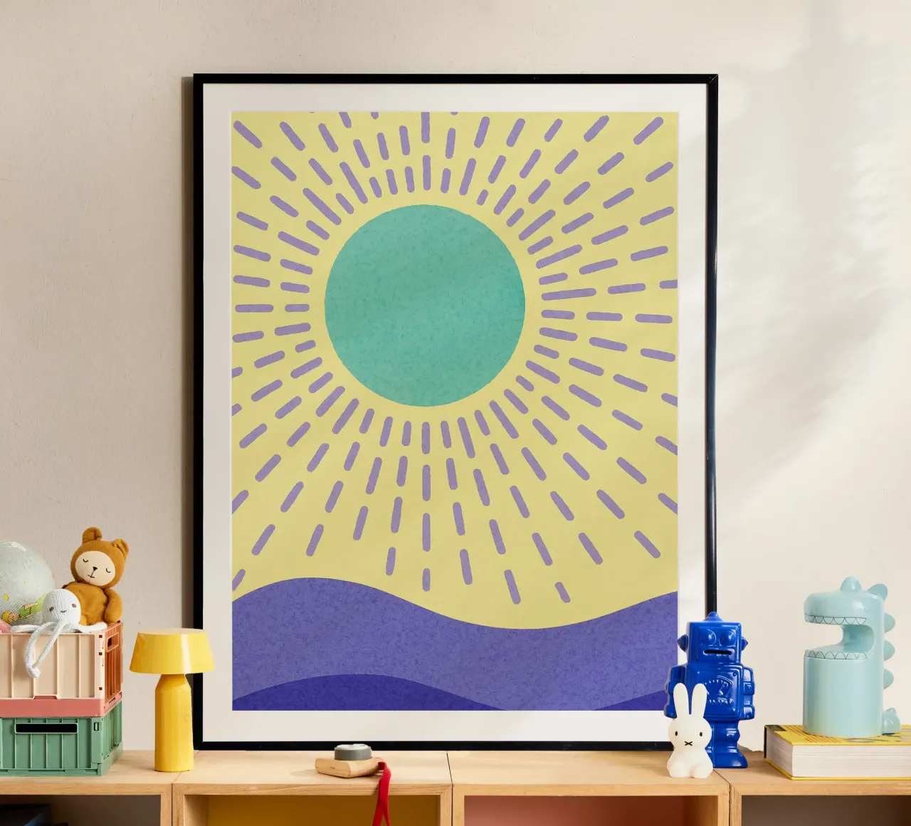 Sonne Abstrakte Kunst Poster mit Holzrahmen von Bulaxtims