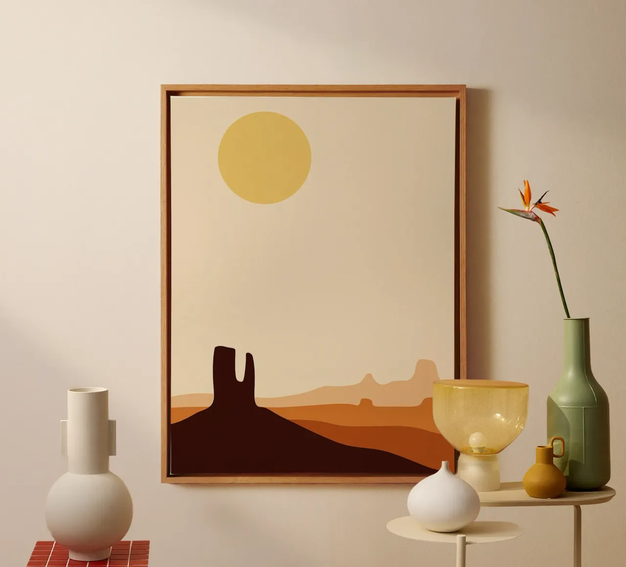 Sun in the dessert Abstract Art canvas with Floater frame by Bulaxtims
