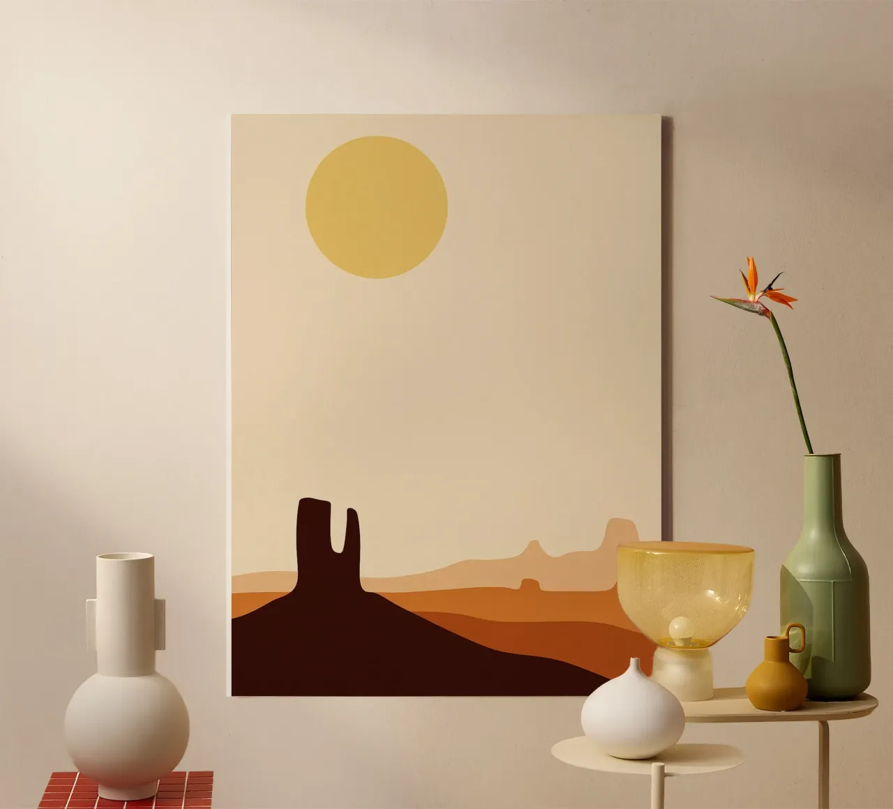 Sun in the dessert Abstract Art canvas with Floater frame by Bulaxtims