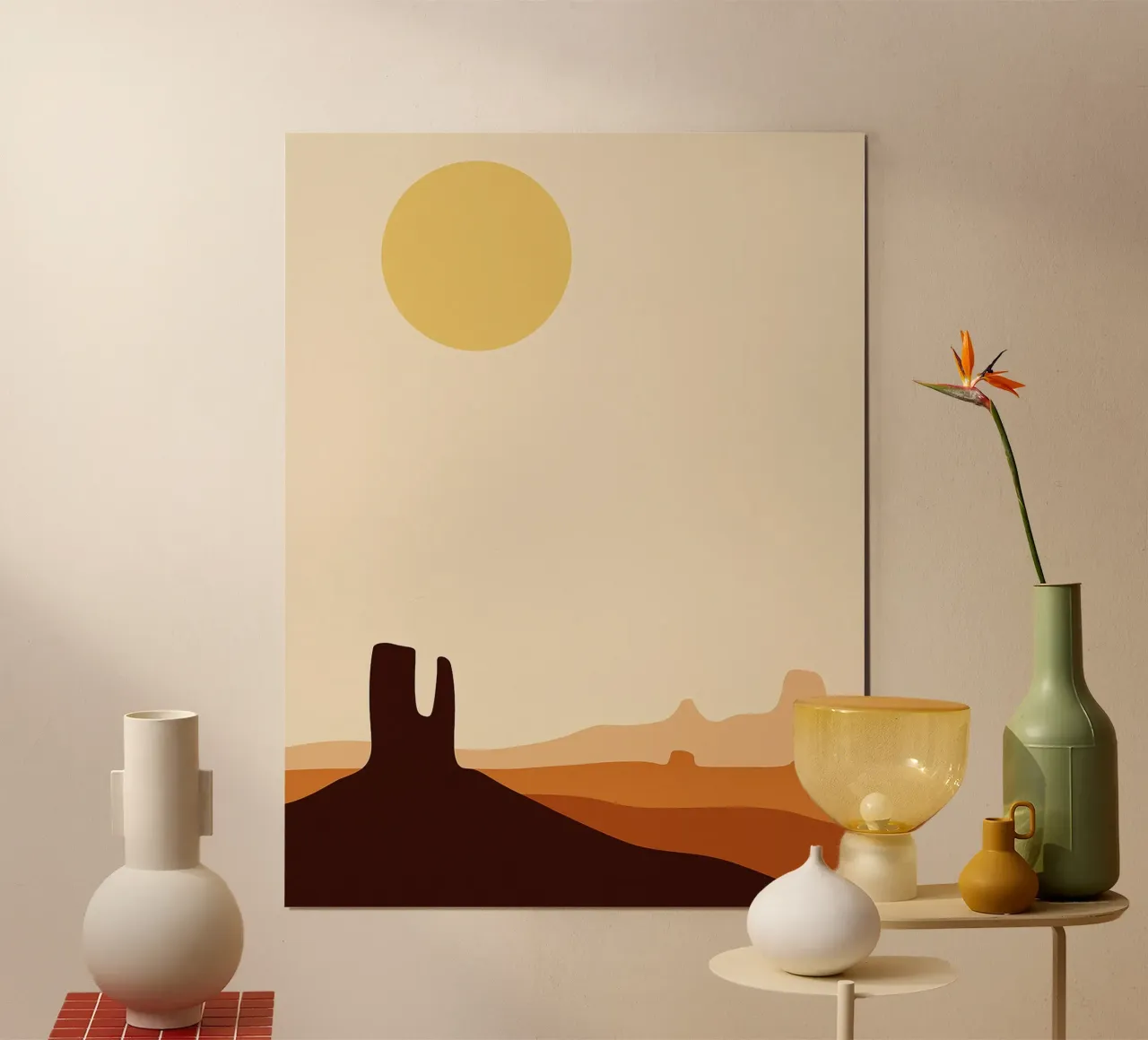 Sonne in der Wüste Abstrakte Kunst Poster mit Holzrahmen von Bulaxtims